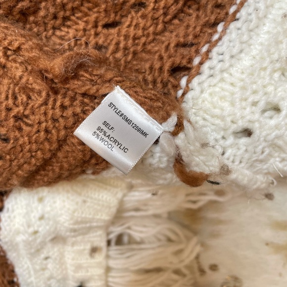 Dee Elly brown black white fringe yarn cardigan - Picture 3 of 5